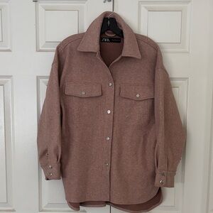 Zara Taupe Wool-Blend Shirt Jacket